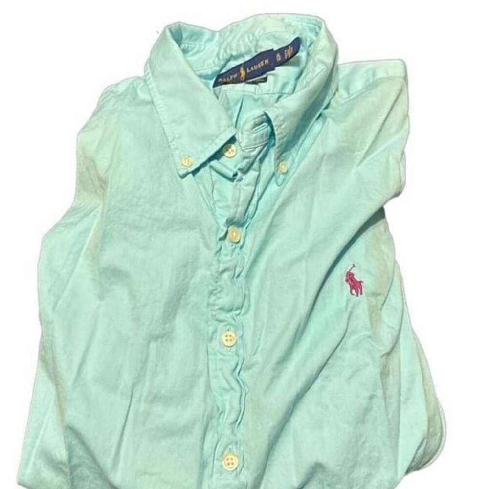 Ralph Lauren Shirt Mens XL Mint Green Feather Weight Twill Short Sleeve